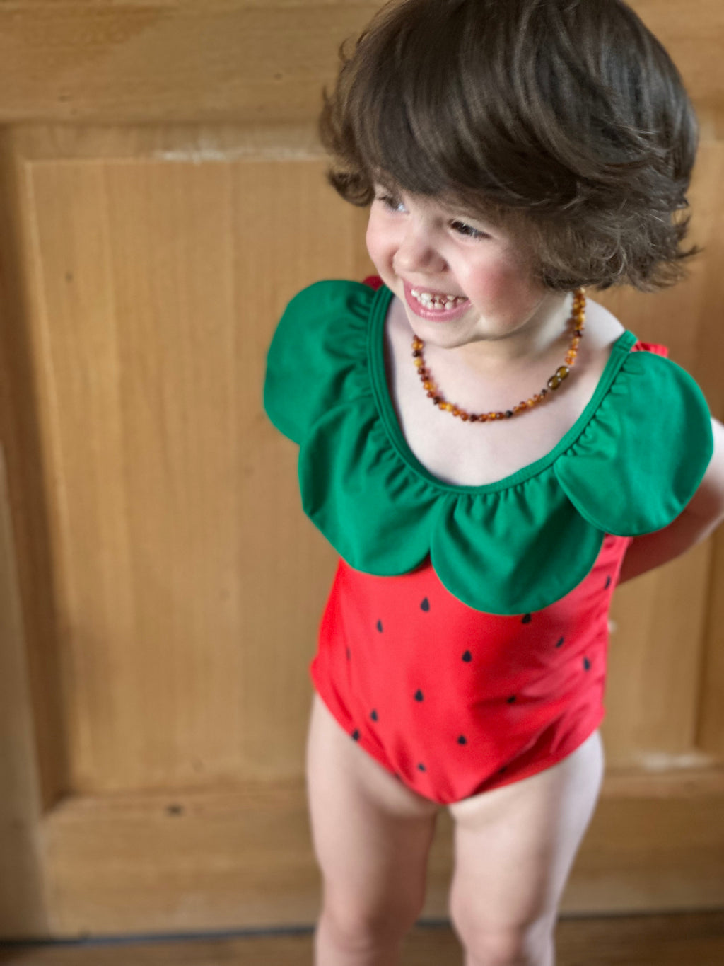 Maillot de bain fraise petite fille Liv&Ciboulette