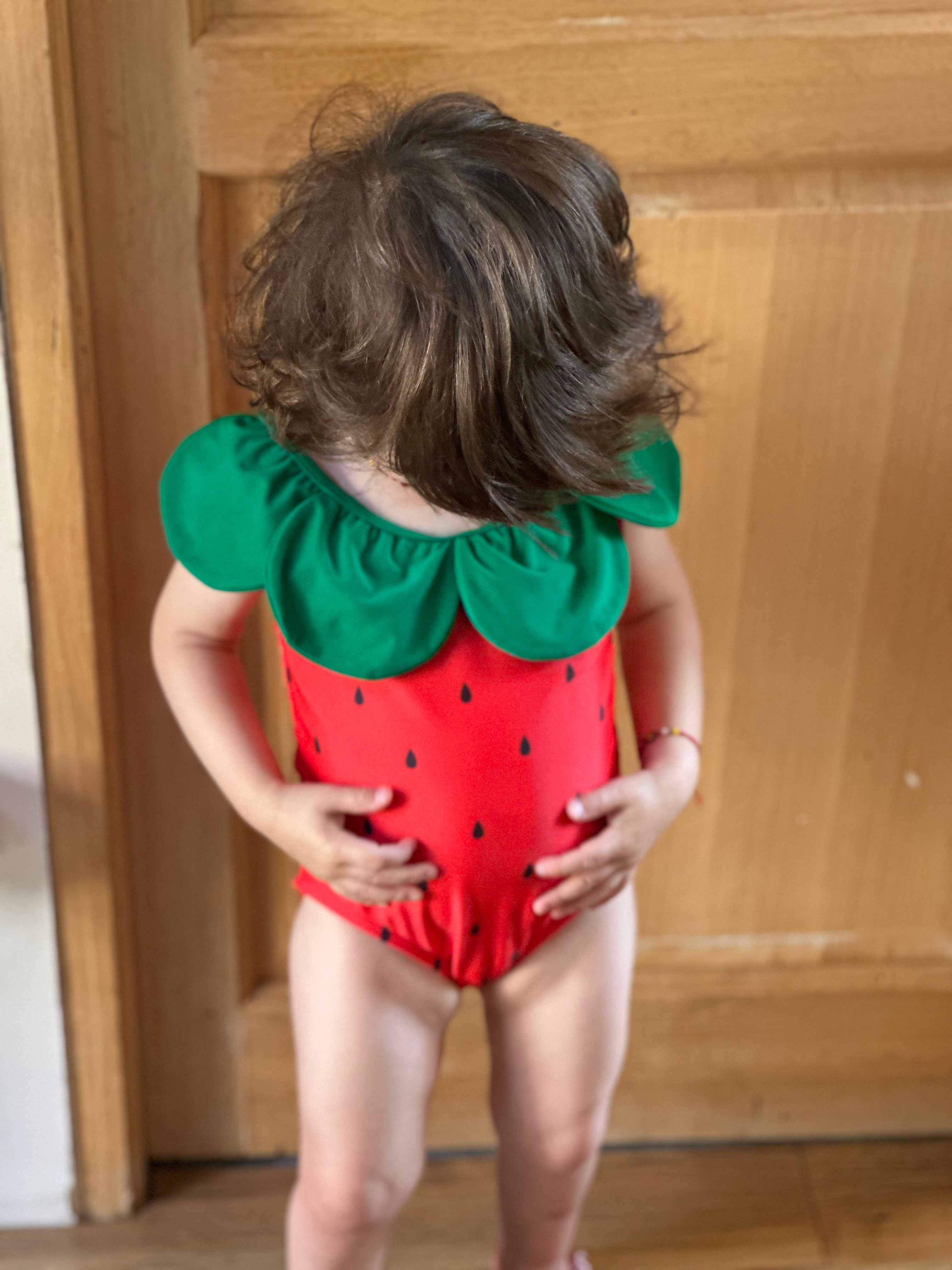 Maillot de bain fraise petite fille Liv&Ciboulette