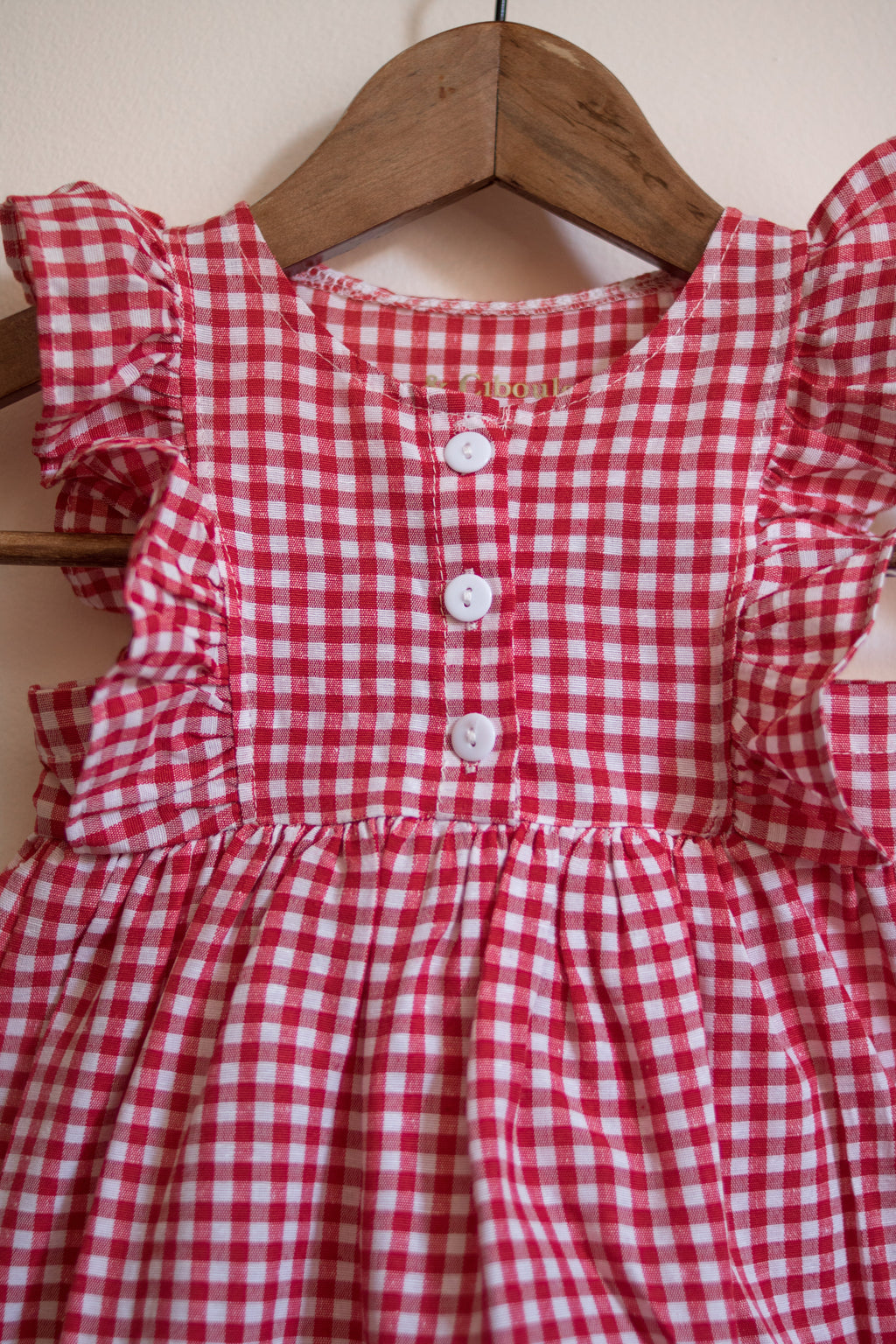 Combinaison bloomer vichy rouge bébé été Liv&Ciboulette