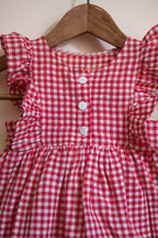 Combinaison bloomer vichy rouge bébé été Liv&Ciboulette