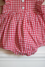 Combinaison bloomer vichy rouge bébé été Liv&Ciboulette
