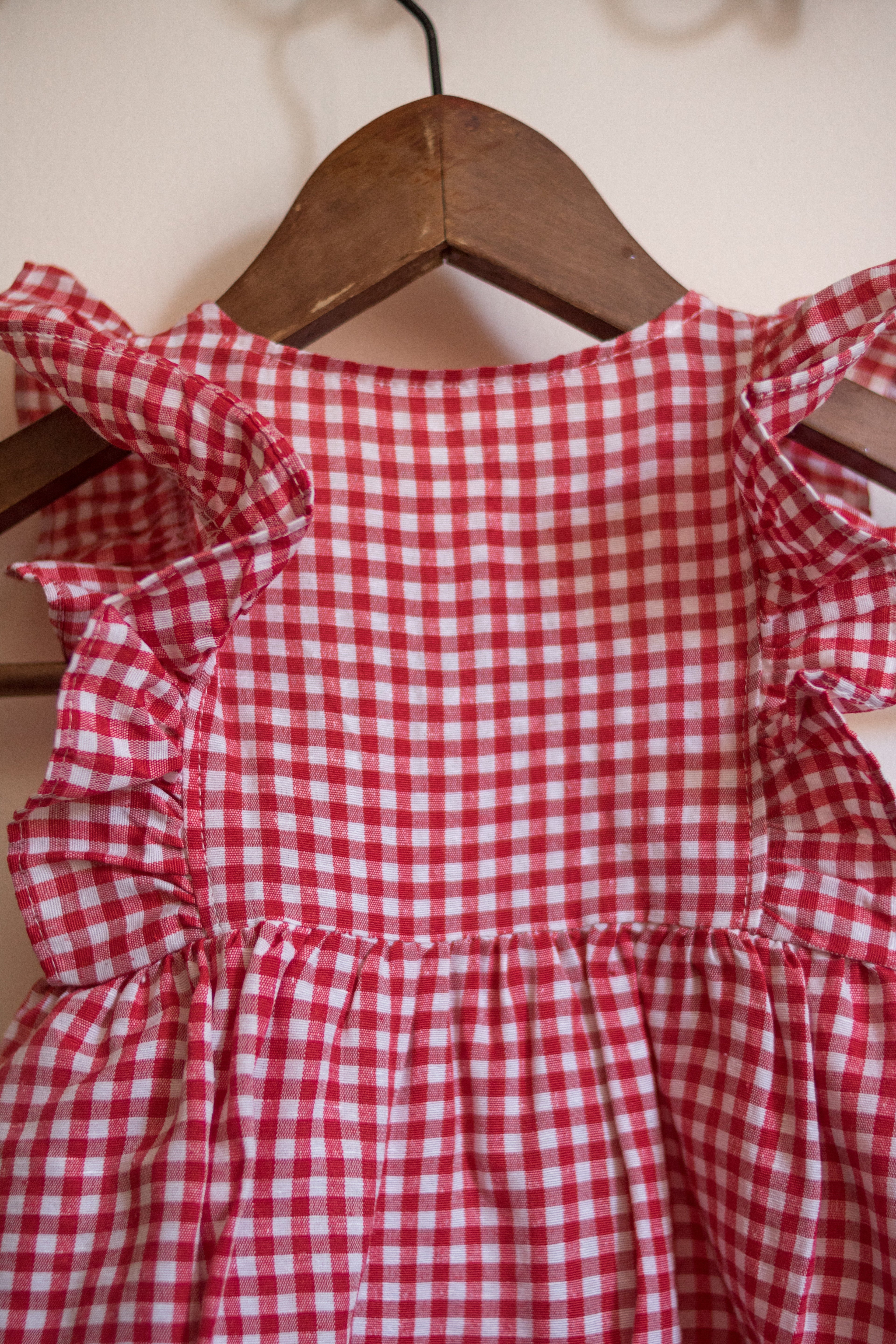 Combinaison bloomer vichy rouge bébé été Liv&Ciboulette