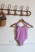 Maillot de bain rayé rose petite fille Liv&Ciboulette