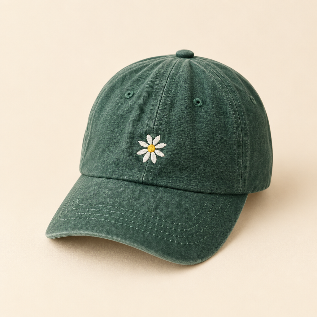 Casquette femme et fille été vert forêt Liv&Ciboulette, fond crème doux