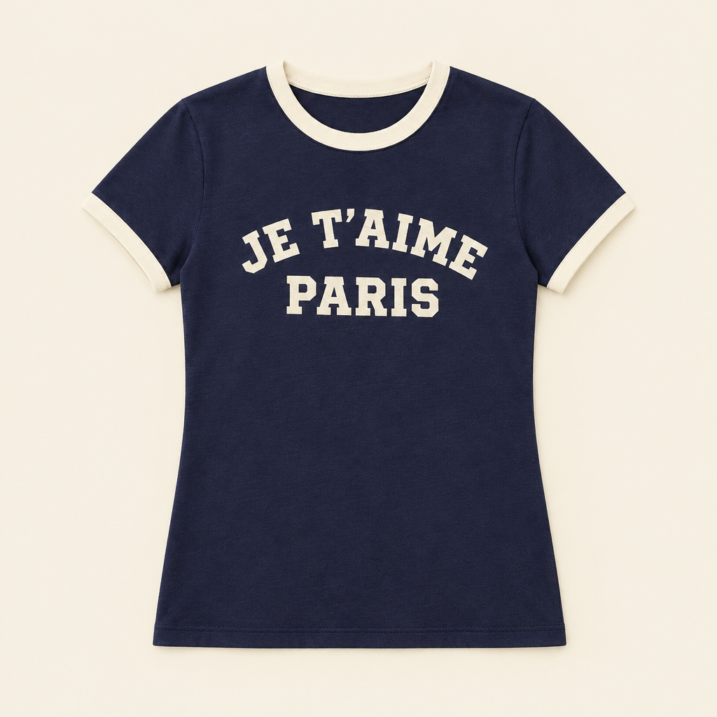 Tee-shirt femme Je t'aime Paris Liv&Ciboulette, fond uni simple
